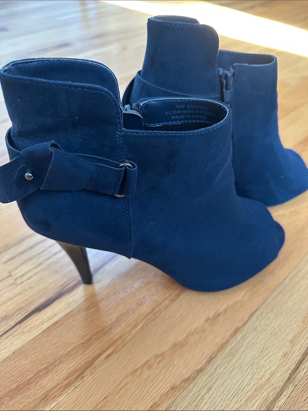 Navy Suede Ankle Booties with Side Bow
